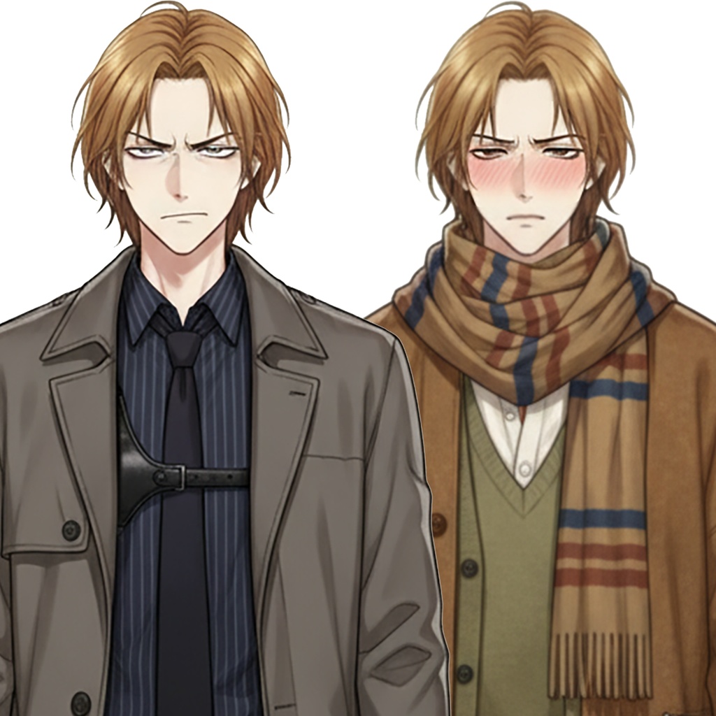 男性全身立ち絵009A 表情差分9種類 服装2種類(刑事・芸術家)