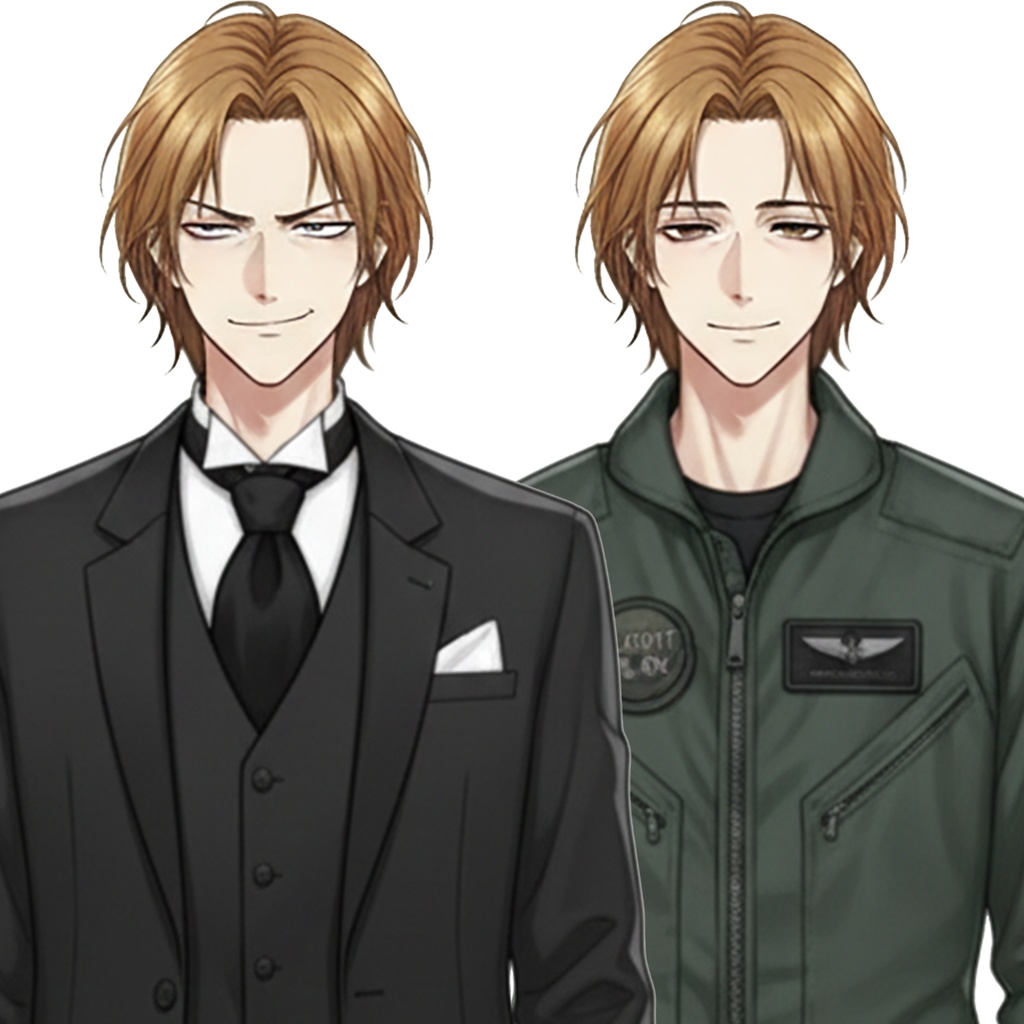 男性全身立ち絵009B 表情差分9種類 服装2種類(執事・パイロット)