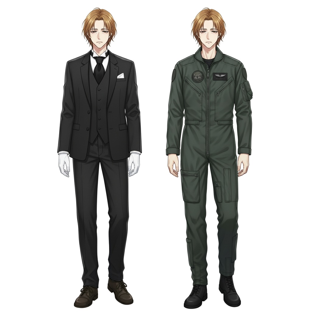 男性全身立ち絵009B 表情差分9種類 服装2種類(執事・パイロット)