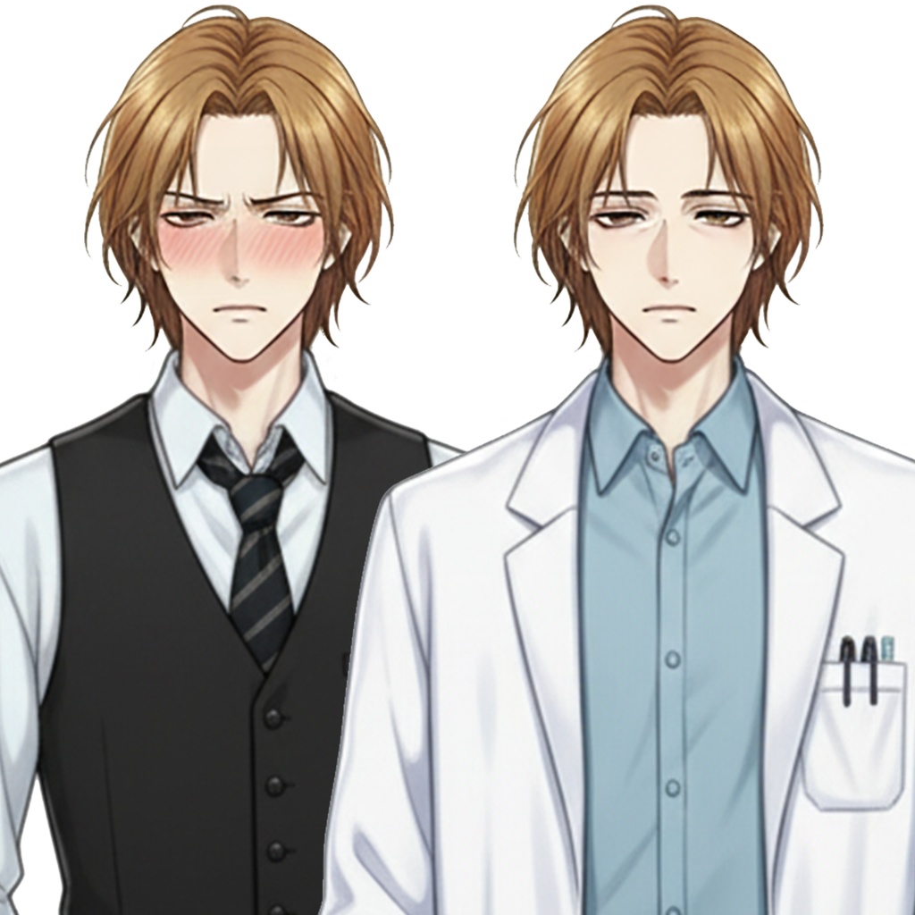 男性全身立ち絵009C 表情差分9種類 服装2種類(教師・白衣)