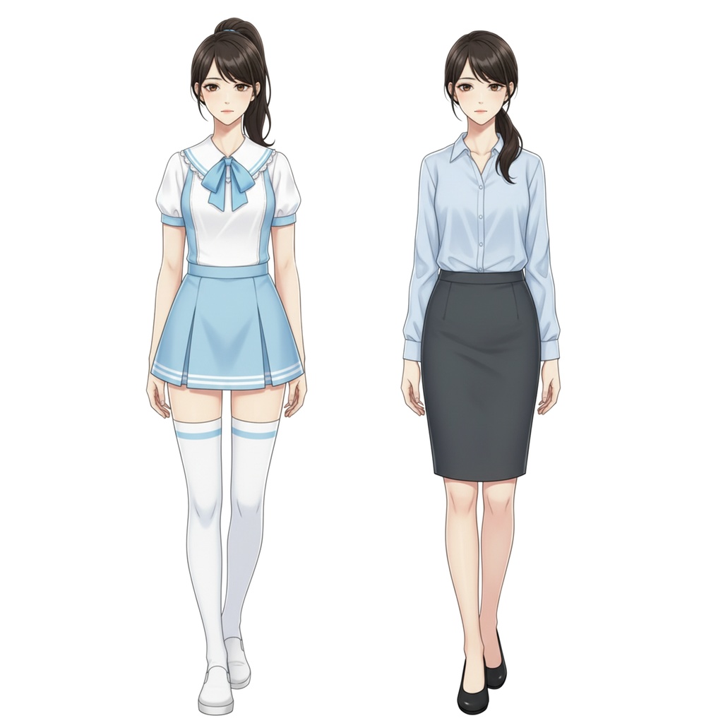 女性全身立ち絵010B 表情差分9種類 服装2種類(アイドル・OL)