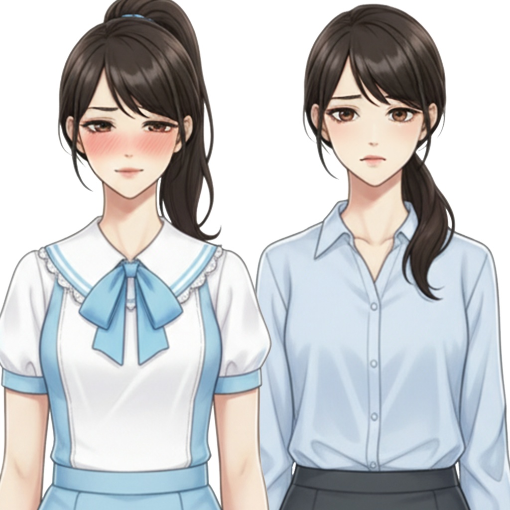 女性全身立ち絵010B 表情差分9種類 服装2種類(アイドル・OL)