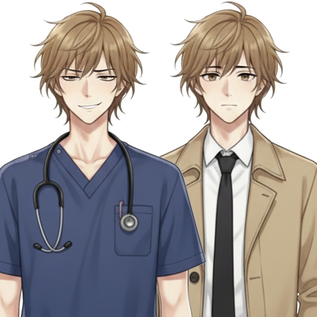 男性全身立ち絵011B 表情差分9種類 服装2種類(看護師・刑事風)