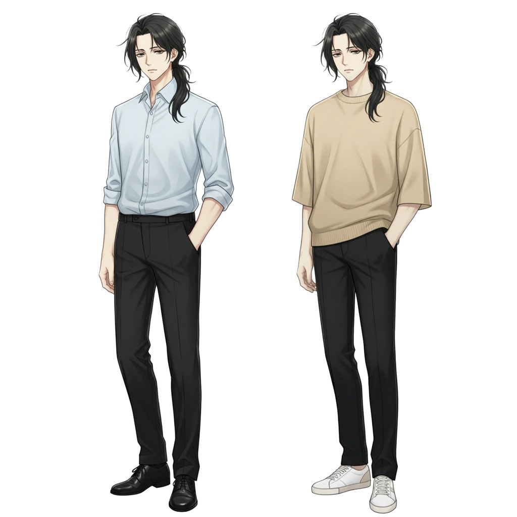 男性全身立ち絵014B 表情差分9種類 服装2種類(夏スーツ・夏私服)