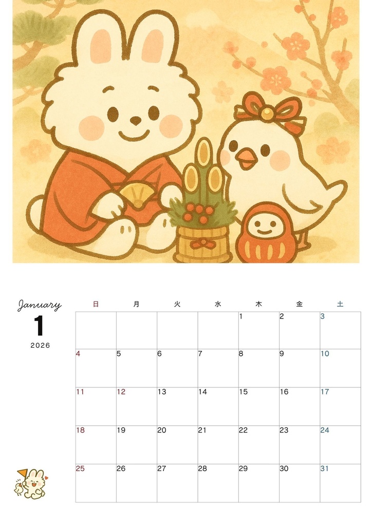 『2026年 ナナちゃんとキョロちゃんの12ヶ月カレンダー(PDF・A3サイズ)』