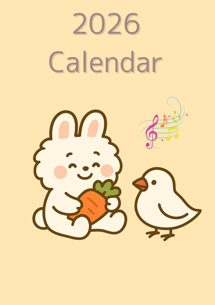 白うさぎナナと白文鳥キョロの2026年カレンダー(A4サイズ/T.N Studio)