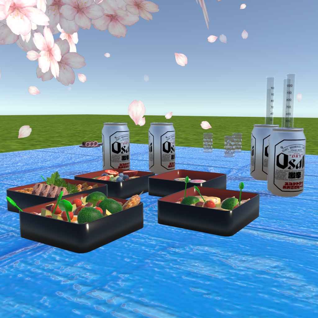 3/29まで30%オフセール中!【VRChat想定ワールドアセット】「お花見セット」(色々使えるもの詰め合わせ!)