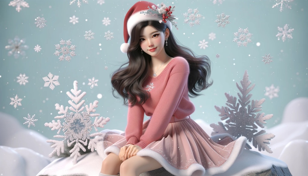 女性のサンタクロース_Vol.2:3Dイラスト:5枚セット