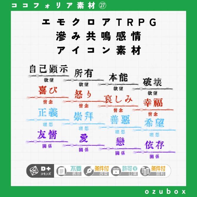 【ココフォリア向け】滲み共鳴感情アイコン素材【無料版あり】