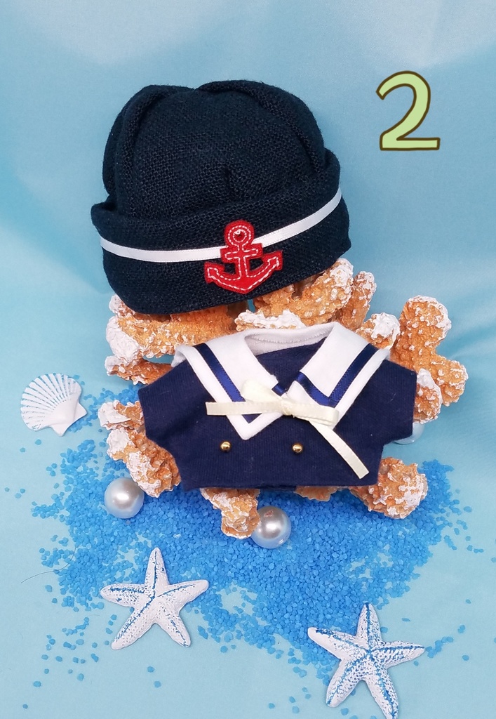 12cmサイズ ぬい服 セーラーコーデ セーラー風トップス 付襟