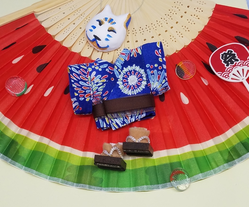 ぬい服 浴衣 下駄 狐面 10cm 12cmサイズ