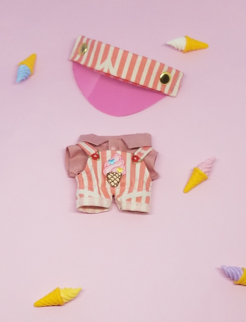 10cmサイズ 12cmサイズ ぬい服 サンバイザー アイスクリームサロペット 無地シャツ