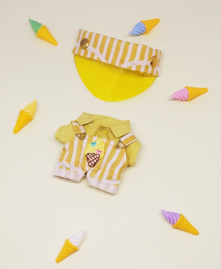 10cmサイズ 12cmサイズ ぬい服 サンバイザー アイスクリームサロペット 無地シャツ