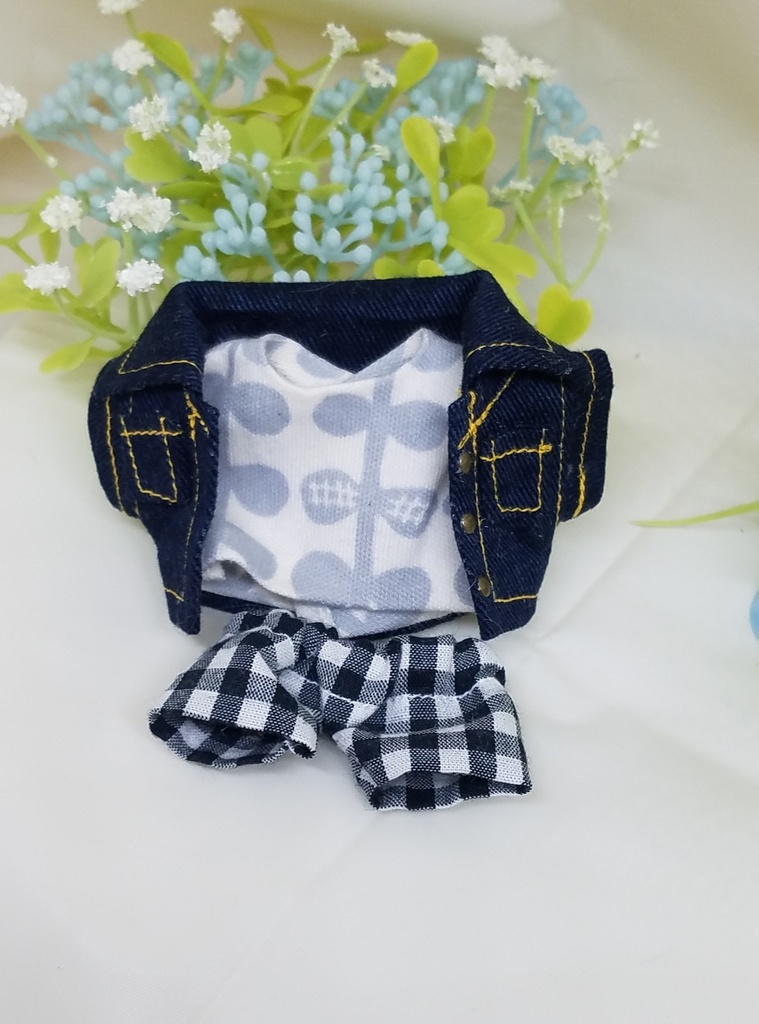 ぬい服 レザーキャップ デニムジャケット パーカーフード付き 10cm 12cmサイズ