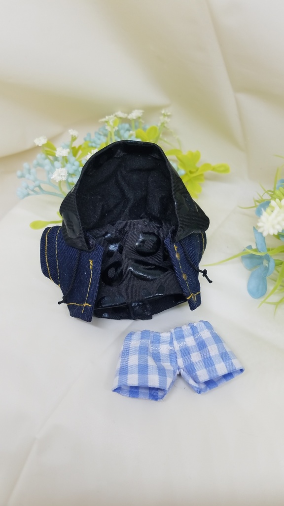 ぬい服 レザーキャップ デニムジャケット パーカーフード付き 10cm 12cmサイズ