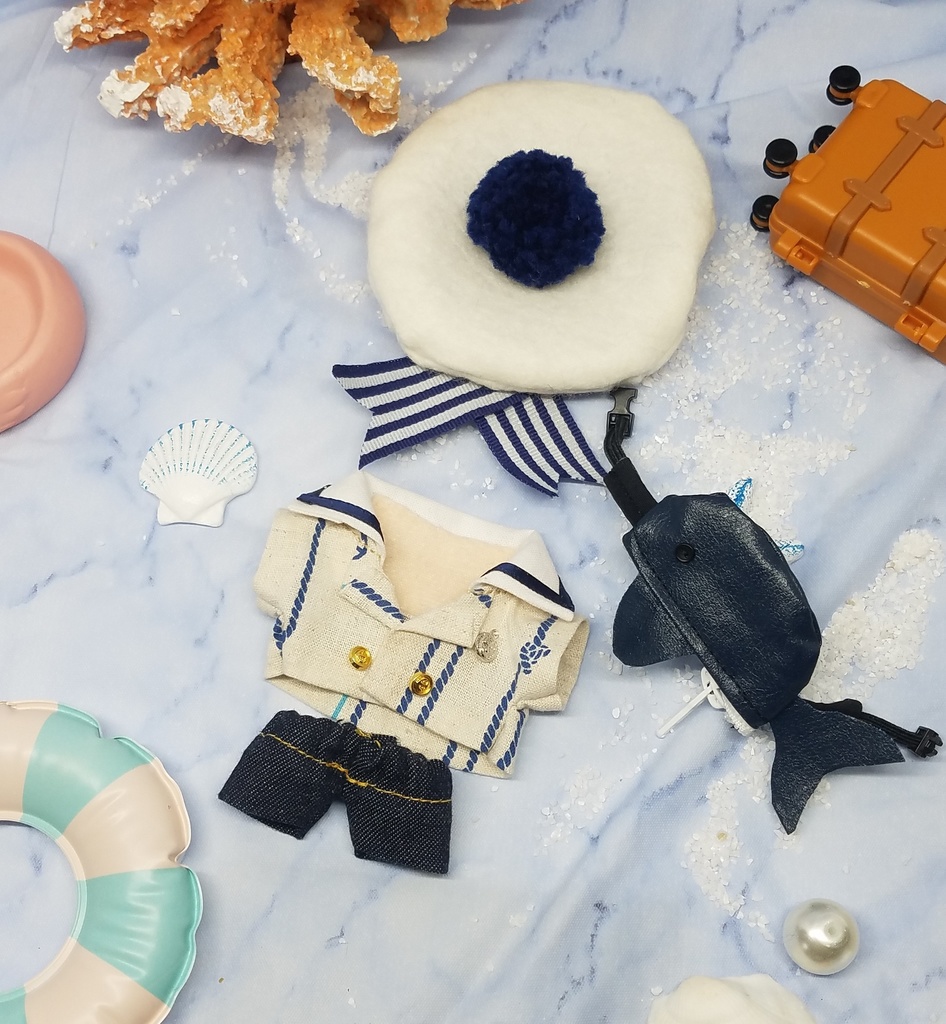 ぬい服 開襟セーラートップス マリンベレー帽 10cm 12cmサイズ