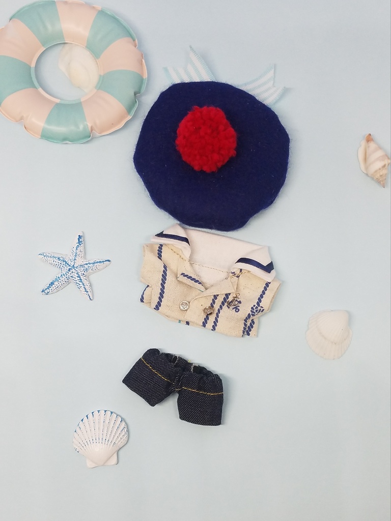 ぬい服 開襟セーラートップス マリンベレー帽 10cm 12cmサイズ