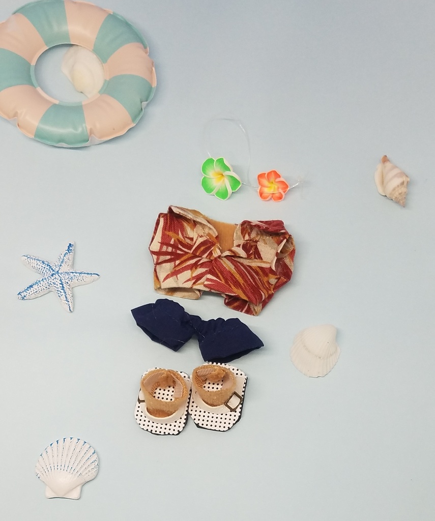ぬい服 アロハシャツ サファリパンツ サンダル ウエストポーチ 12cm 10cmサイズ