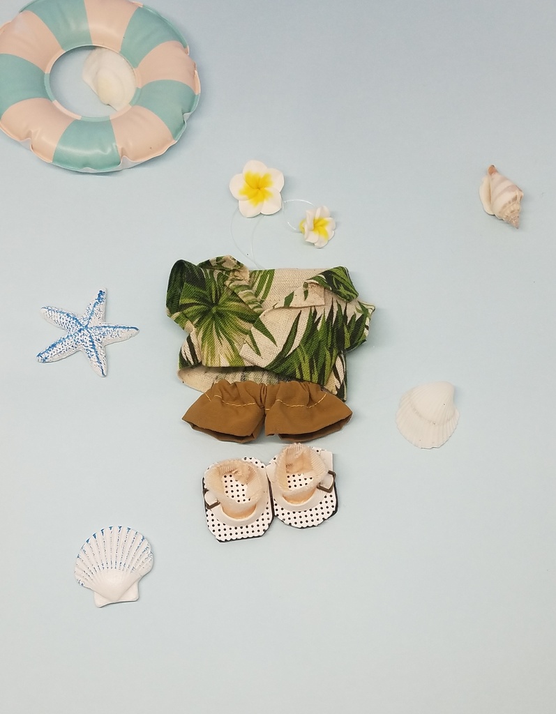ぬい服 アロハシャツ サファリパンツ サンダル ウエストポーチ 12cm 10cmサイズ