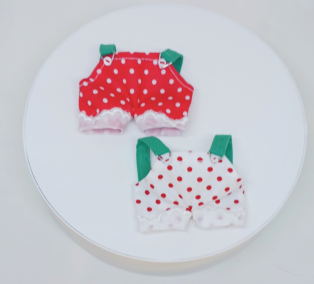 ぬい服 苺コーデセット うさ耳バンド サロペット 10cm 12cmサイズ