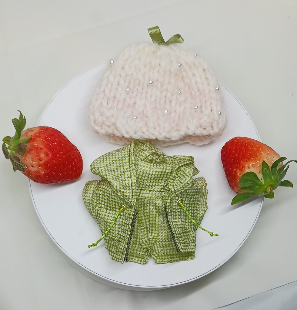 ぬい服 苺コーデセット 苺ニット帽子 マウンテンパーカー 10cm 12cmサイズ