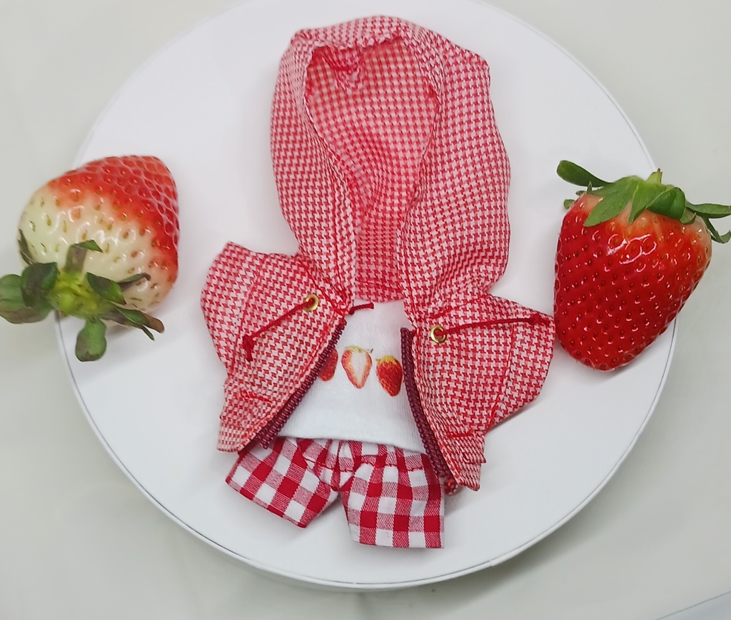 ぬい服 苺コーデセット 苺ニット帽子 マウンテンパーカー 10cm 12cmサイズ