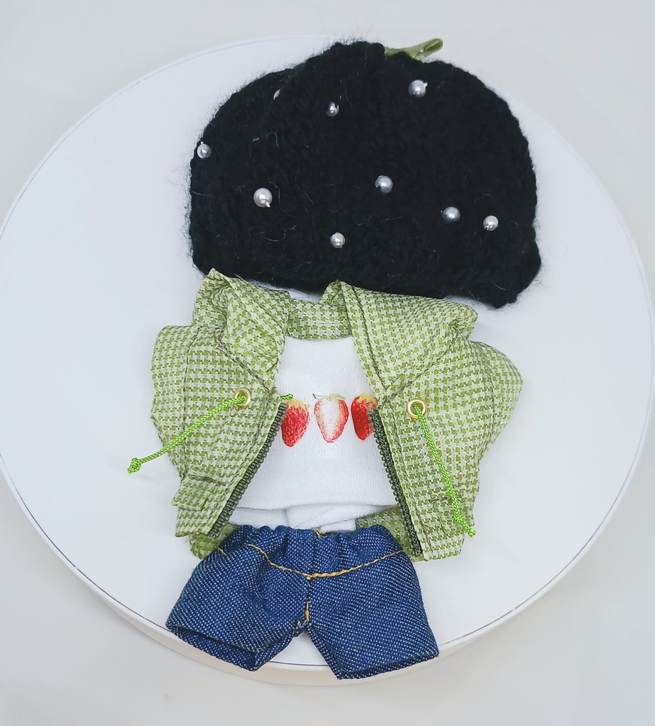 ぬい服 苺コーデセット 苺ニット帽子 マウンテンパーカー 10cm 12cmサイズ