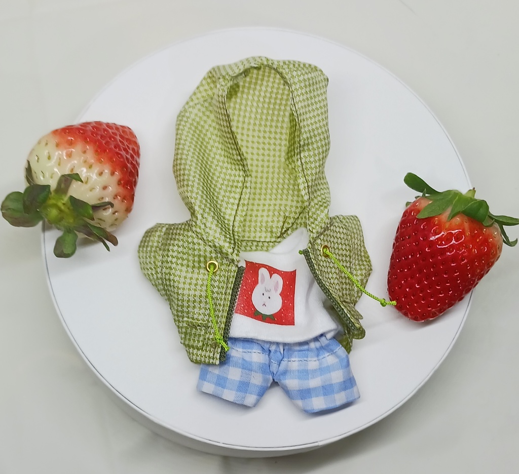 ぬい服 苺コーデセット 苺ニット帽子 マウンテンパーカー 10cm 12cmサイズ