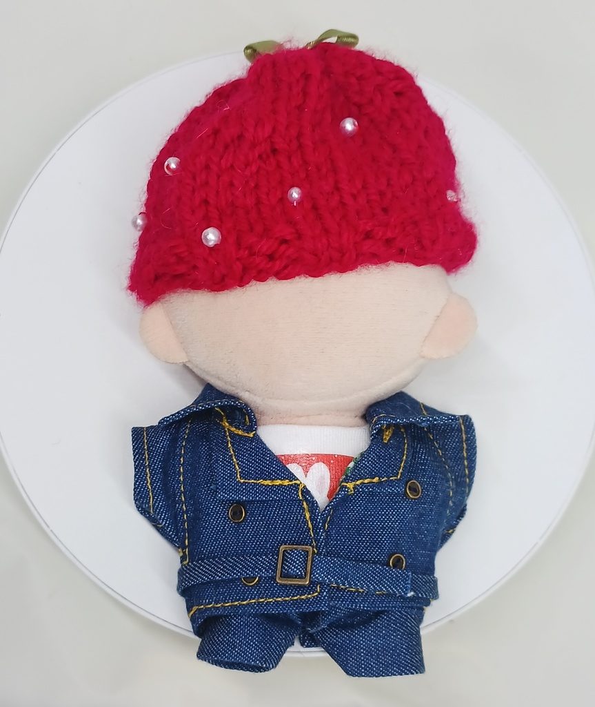 ぬい服 苺コーデセット 苺ベレー帽子 トレンチコート チェックパンツ 10cm 12cmサイズ