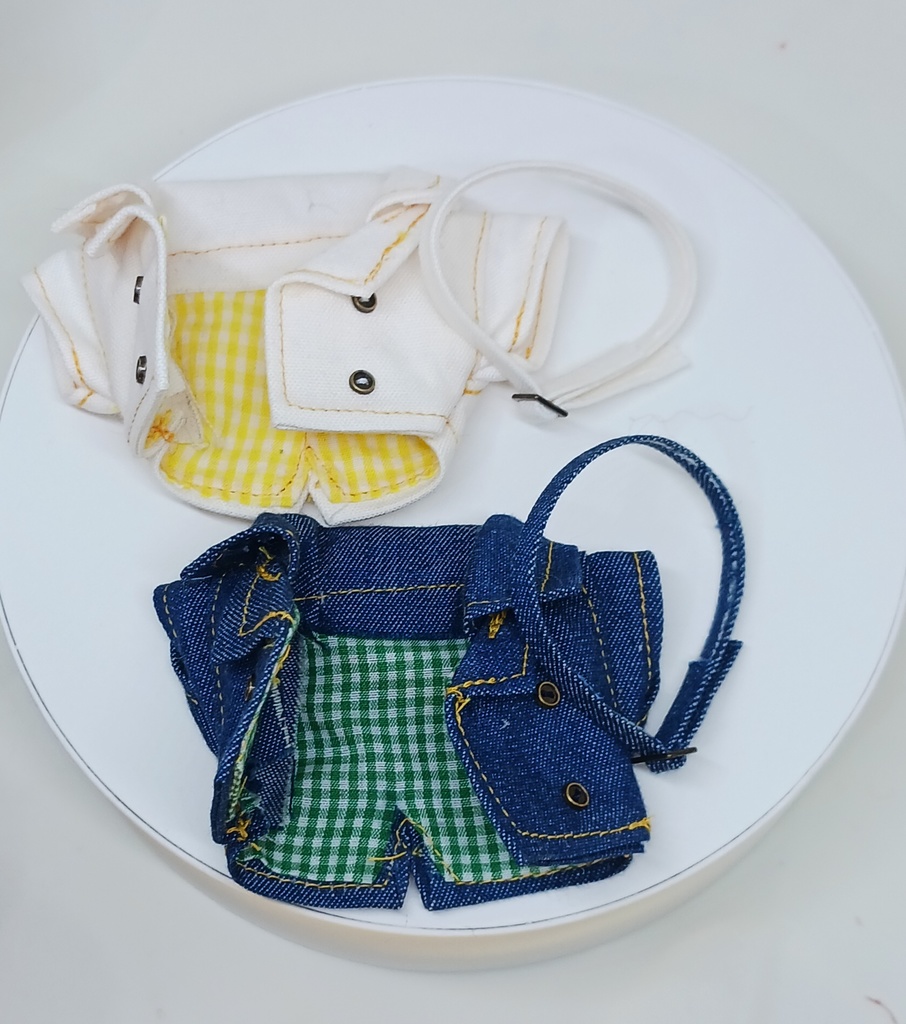 ぬい服 苺コーデセット 苺ベレー帽子 トレンチコート チェックパンツ 10cm 12cmサイズ