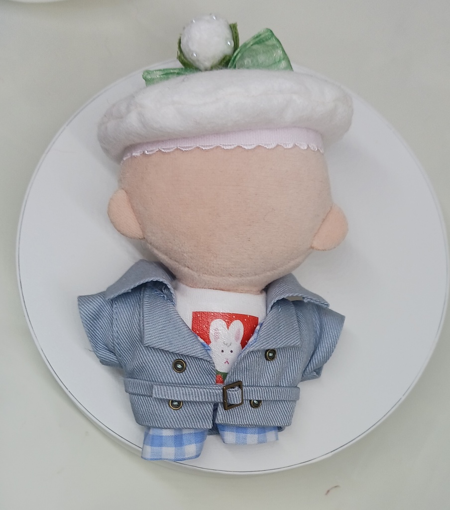 ぬい服 苺コーデセット 苺ベレー帽子 トレンチコート チェックパンツ 10cm 12cmサイズ