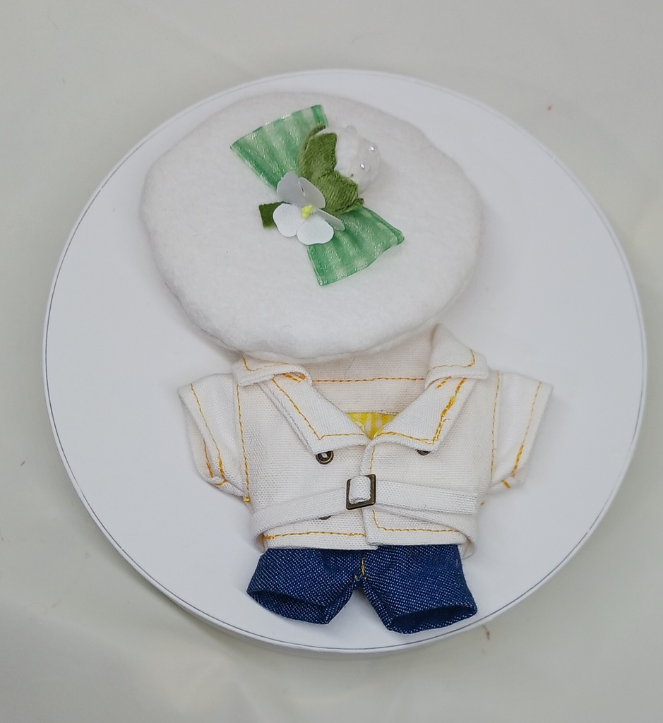 ぬい服 苺コーデセット 苺ベレー帽子 トレンチコート チェックパンツ 10cm 12cmサイズ