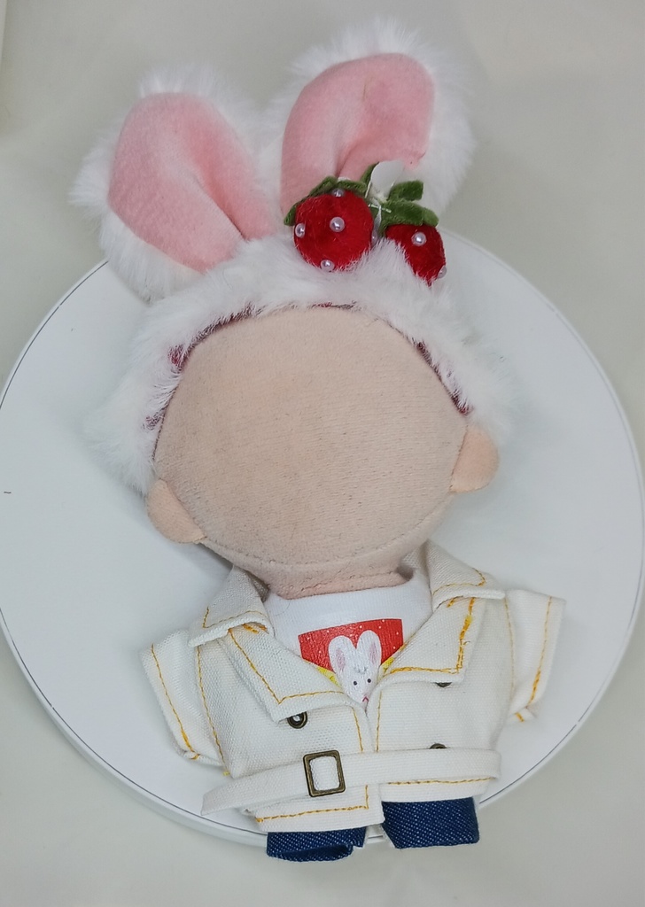 ぬい服 苺コーデセット 苺ベレー帽子 トレンチコート チェックパンツ 10cm 12cmサイズ