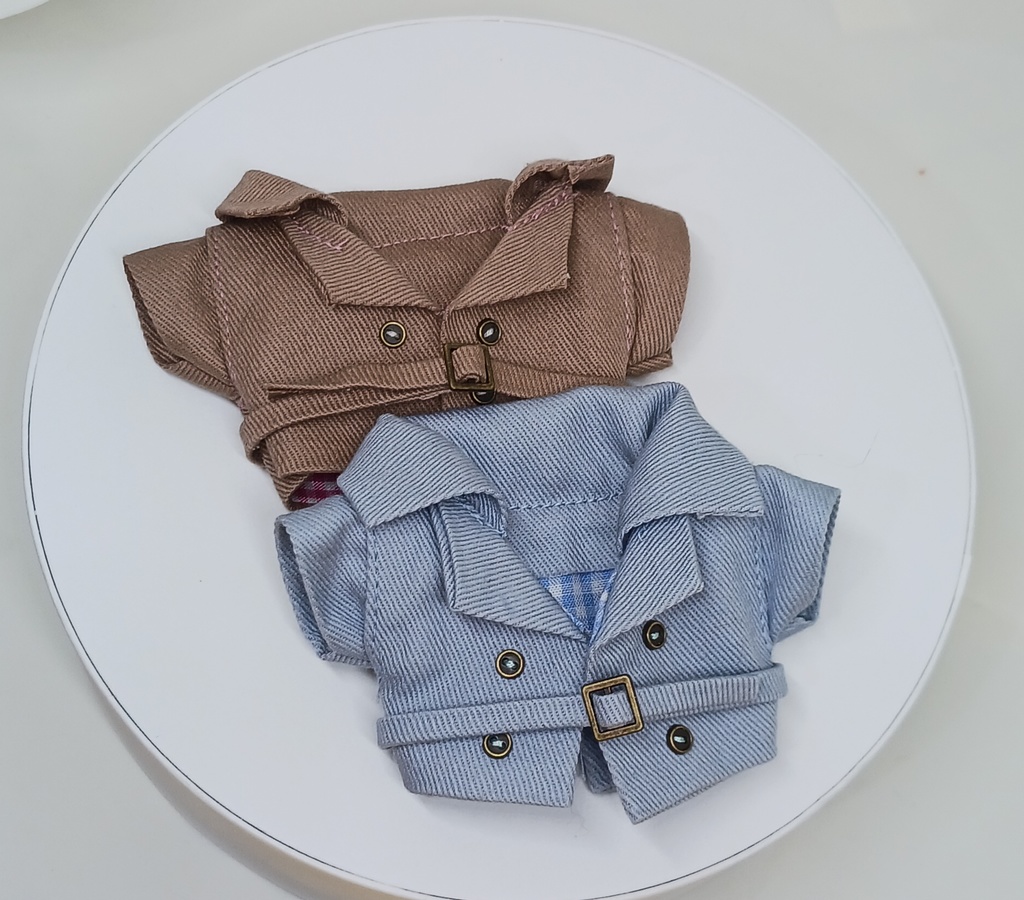 ぬい服 苺コーデセット 苺ベレー帽子 トレンチコート チェックパンツ 10cm 12cmサイズ