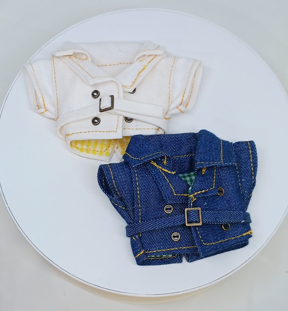 ぬい服 苺コーデセット 苺ベレー帽子 トレンチコート チェックパンツ 10cm 12cmサイズ