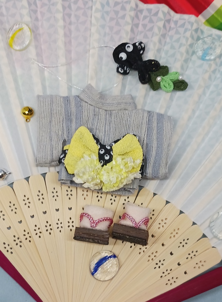 ぬい服 浴衣 かんざし風つまみ細工 10cmサイズ 12cmサイズ
