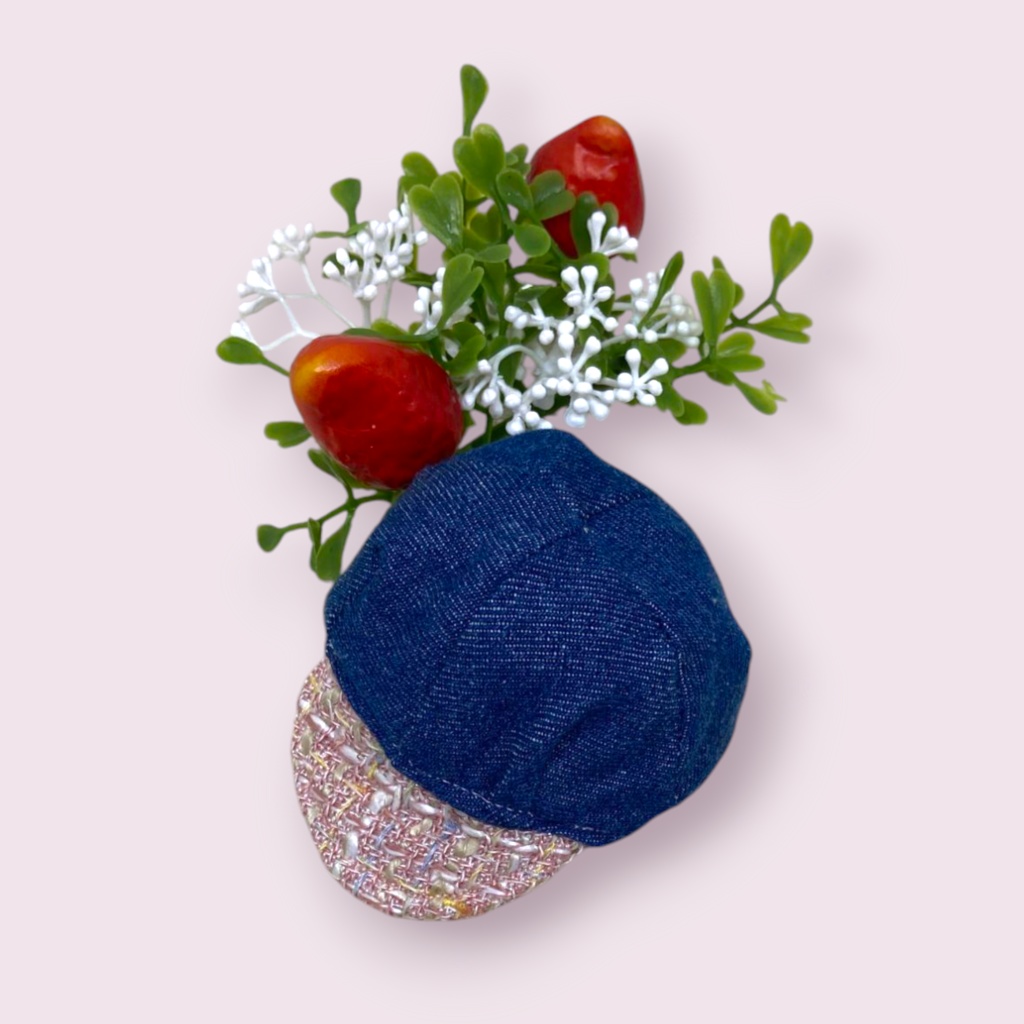 ぬい服 ツイードデニムコーデ 苺シャツ キャップ ジャケット パンツ 10cm 12cmサイズ