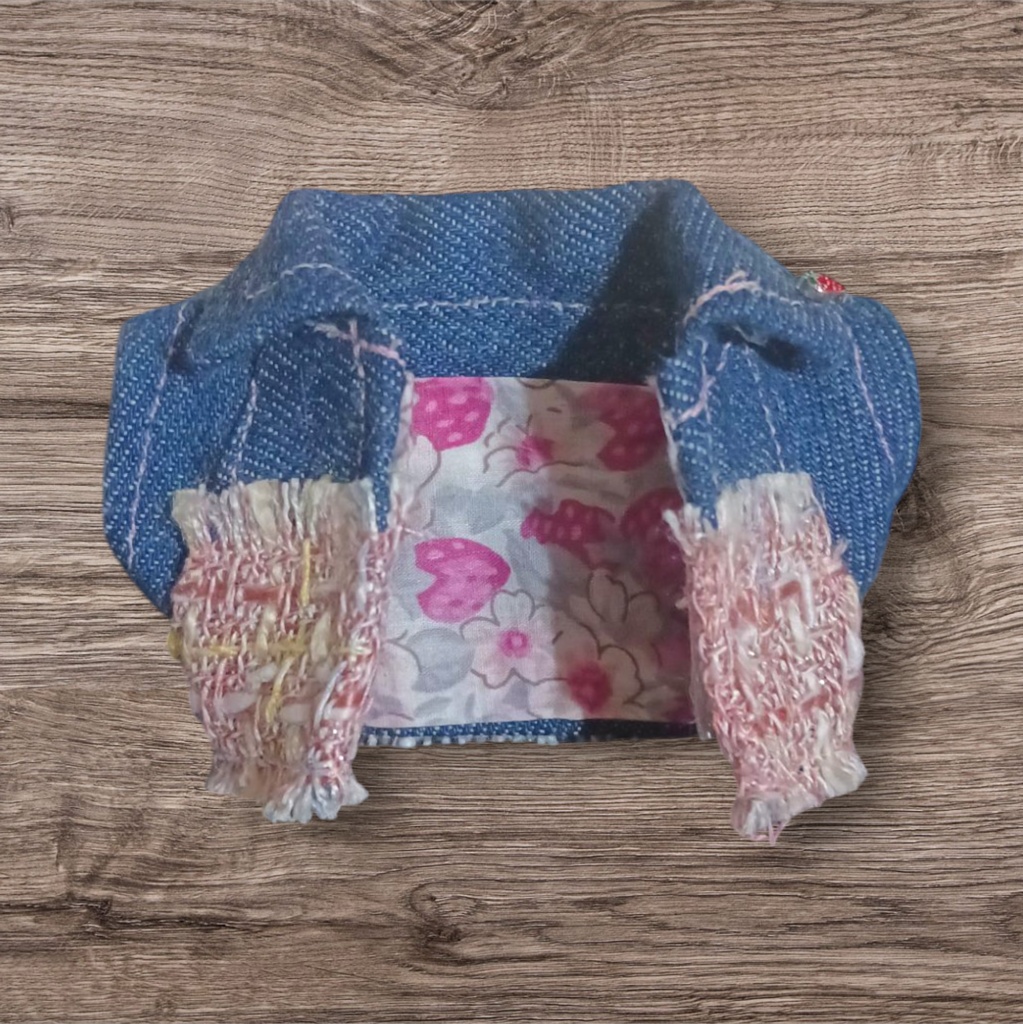 ぬい服 ツイードデニムコーデ 苺シャツ キャップ ジャケット パンツ 10cm 12cmサイズ