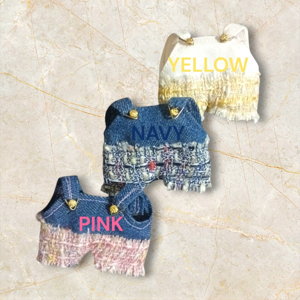 ぬい服 ツイードデニムコーデ 苺シャツ キャップ ジャケット パンツ 10cm 12cmサイズ