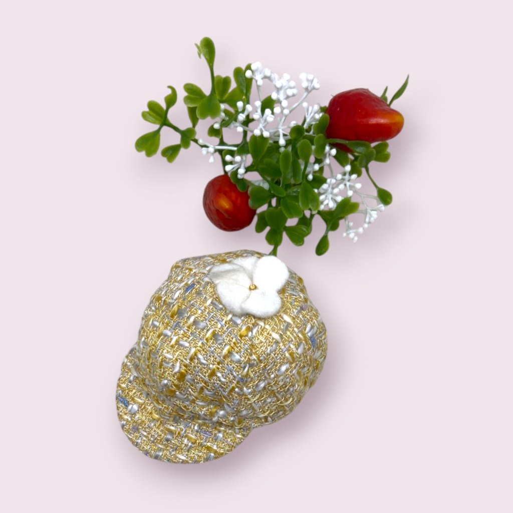 ぬい服 ツイードデニムコーデ 苺シャツ キャップ ジャケット パンツ 10cm 12cmサイズ