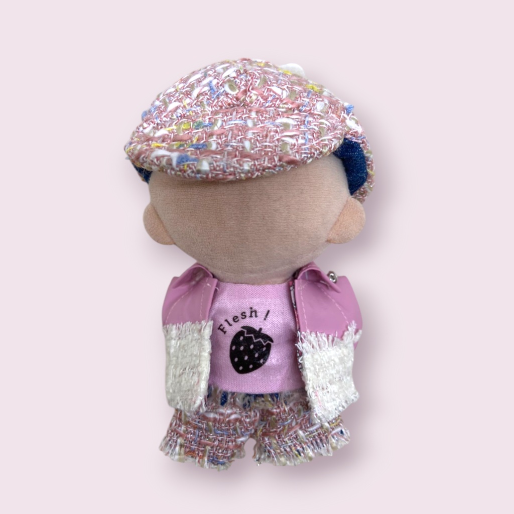 ぬい服 ツイードデニムコーデ 苺シャツ キャップ ジャケット パンツ 10cm 12cmサイズ