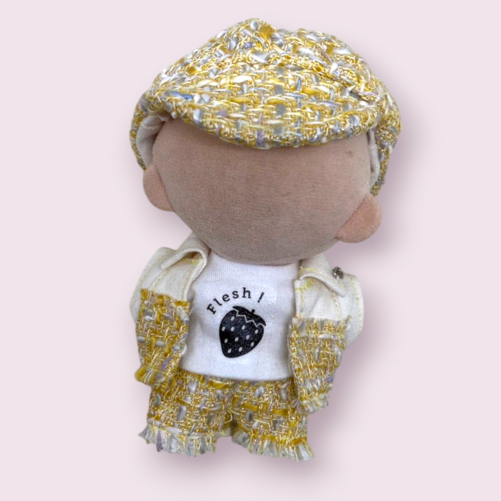 ぬい服 ツイードデニムコーデ 苺シャツ キャップ ジャケット パンツ 10cm 12cmサイズ