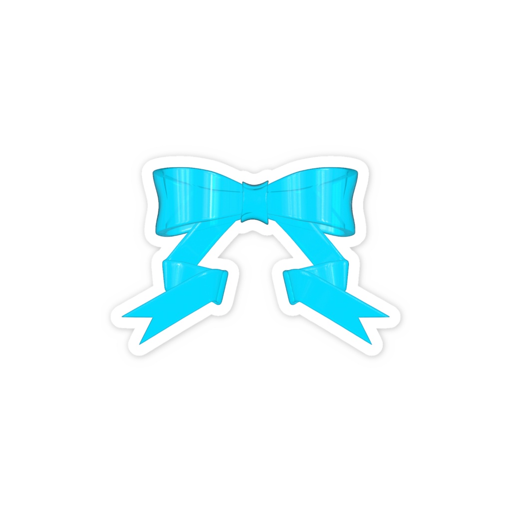 レトロリボン　3D風　ステッカー　水色