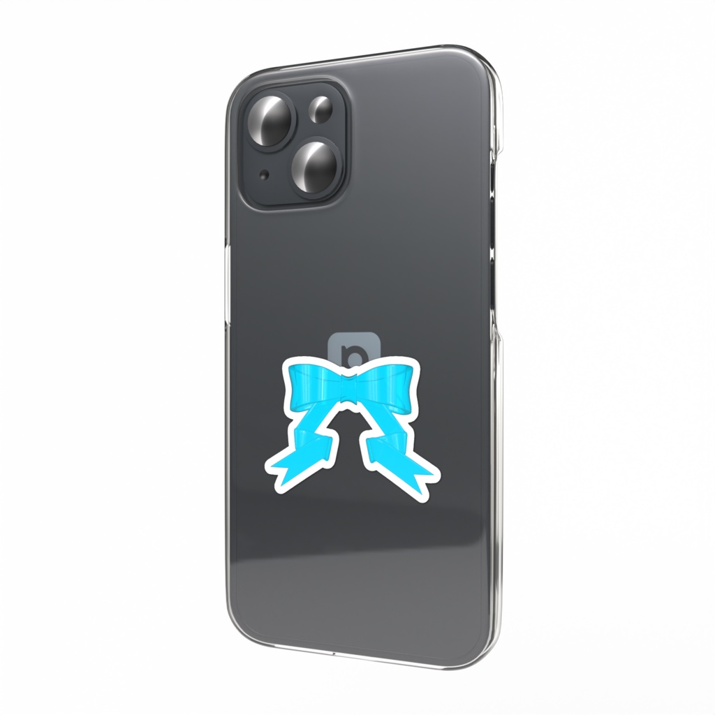 レトロリボン 3D風 ステッカー 水色