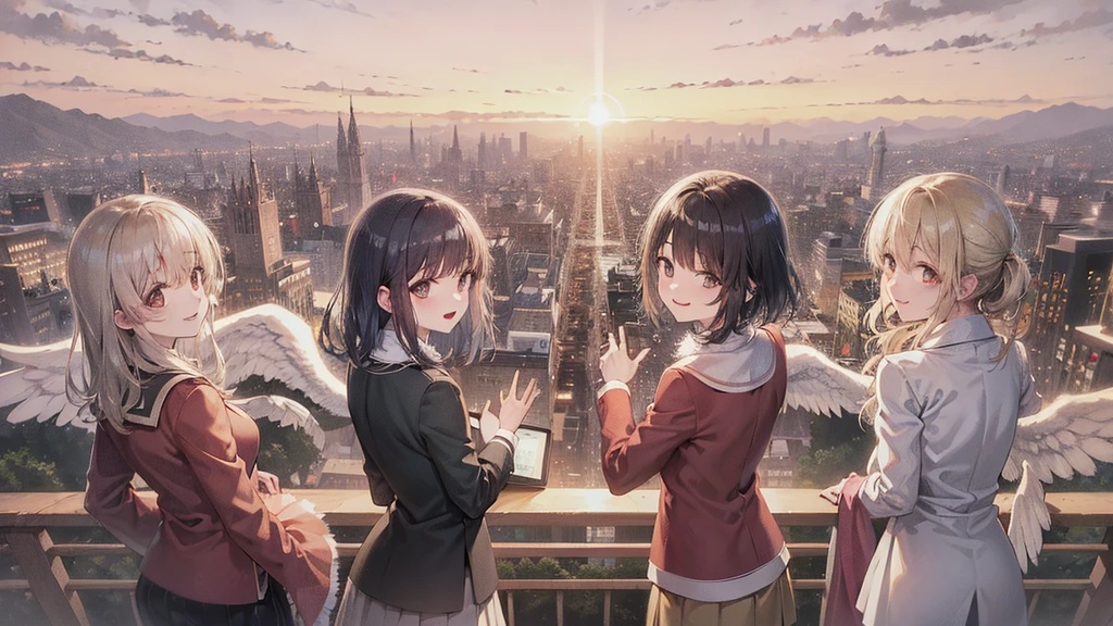 【特別コレクション】Sunset Wings & Cityscape - 高精細デジタルアート 4枚セット (商用利用ライセンス付)