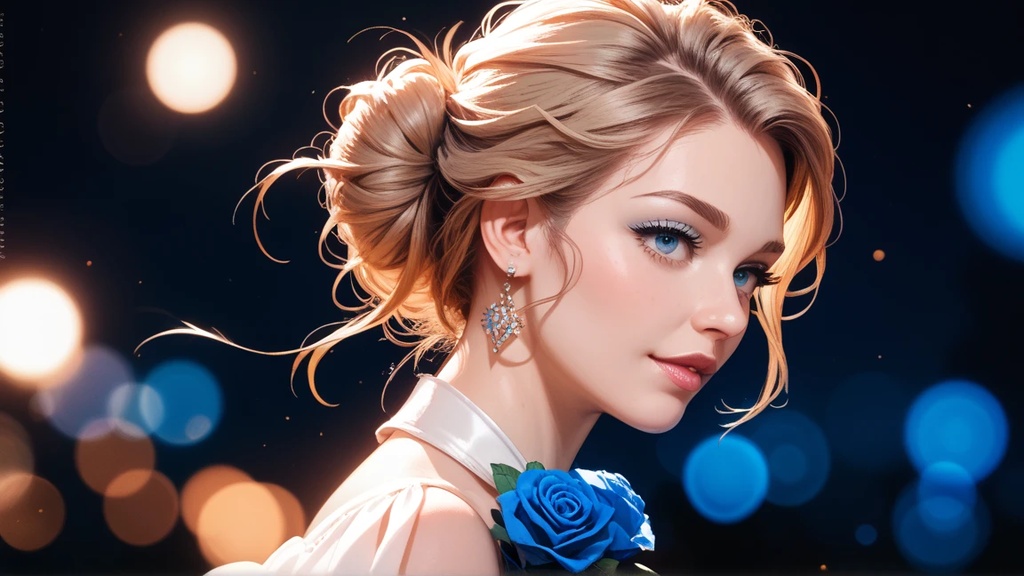 【オリジナル・デジタル絵画】Blue Rose Portrait - 優雅なる青の肖像 4枚セット (商用利用ライセンス付)