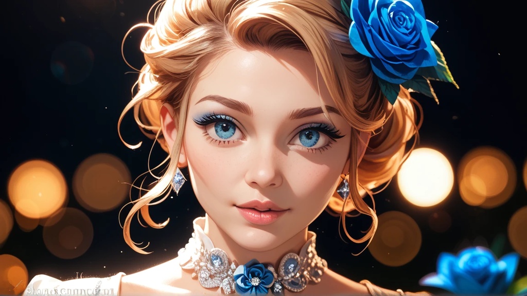 【オリジナル・デジタル絵画】Blue Rose Portrait - 優雅なる青の肖像 4枚セット (商用利用ライセンス付)