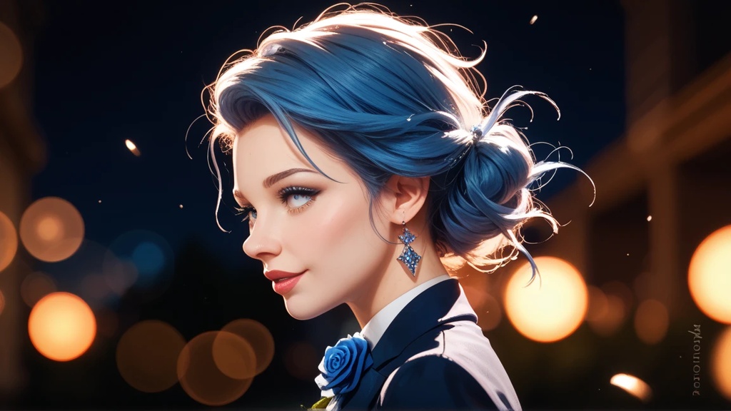 【オリジナル・デジタル絵画】Blue Rose Portrait - 優雅なる青の肖像 4枚セット (商用利用ライセンス付)