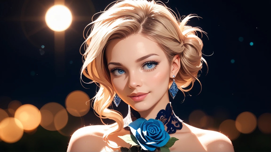 【オリジナル・デジタル絵画】Blue Rose Portrait - 優雅なる青の肖像 4枚セット (商用利用ライセンス付)