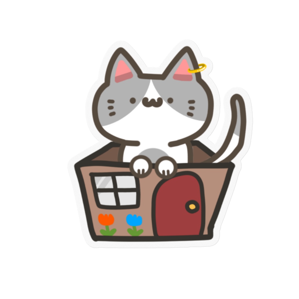 箱入りにゃんこステッカー【ハチワレ】